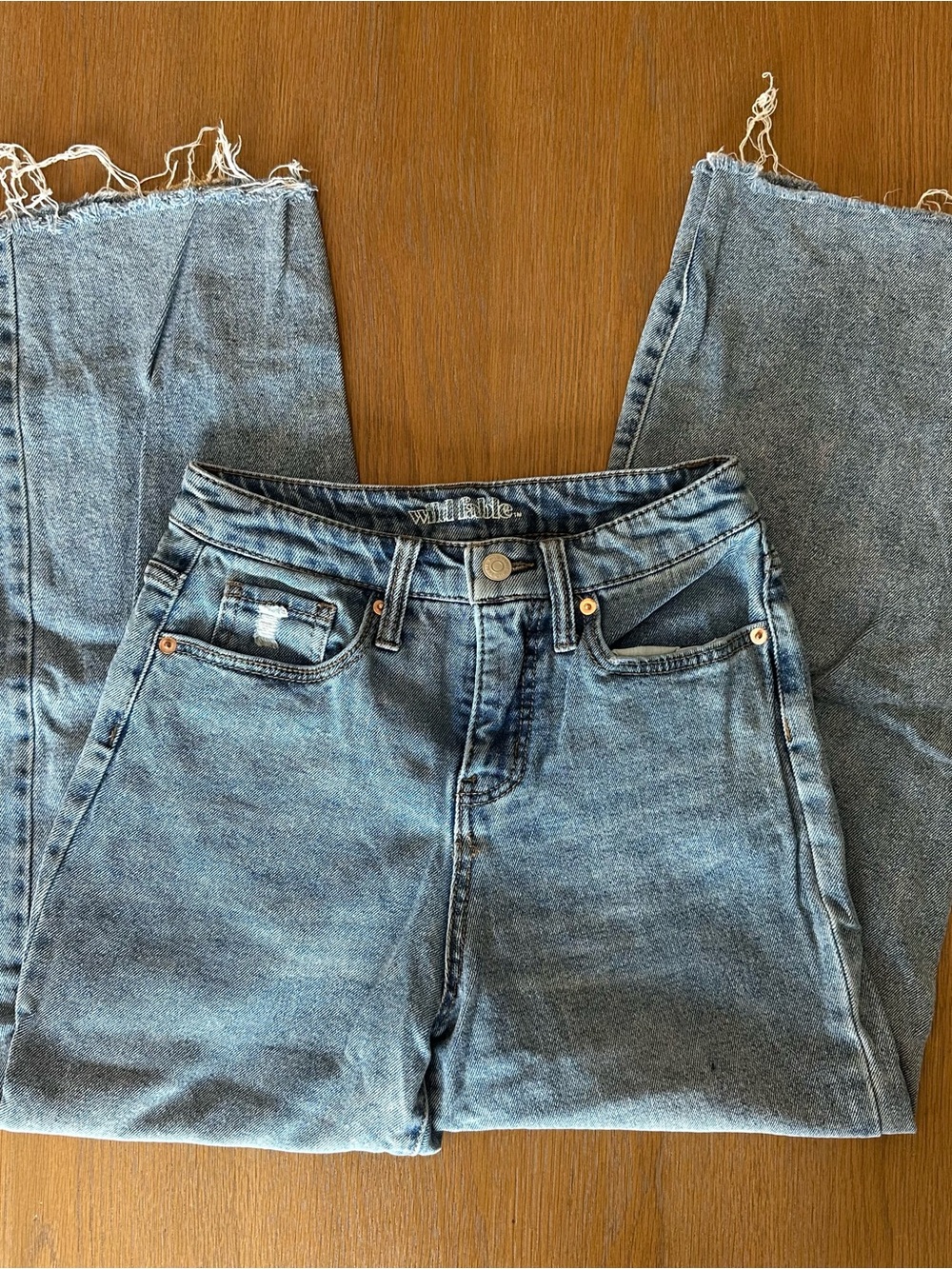 Wild Fable High-Rise Wide Leg Jeans in Light Blue with Frayed Hem